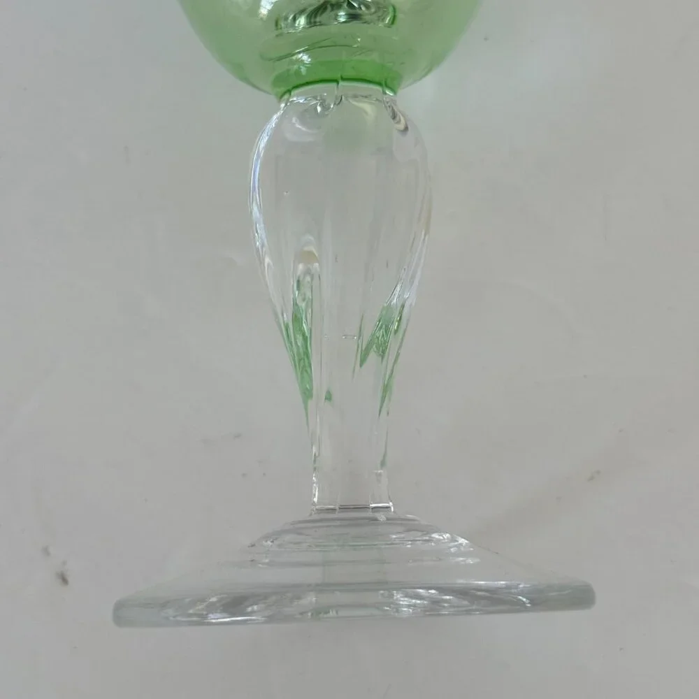 Vintage Green & Clear Glass Wine Goblet With Elegant Stem Design 8.25